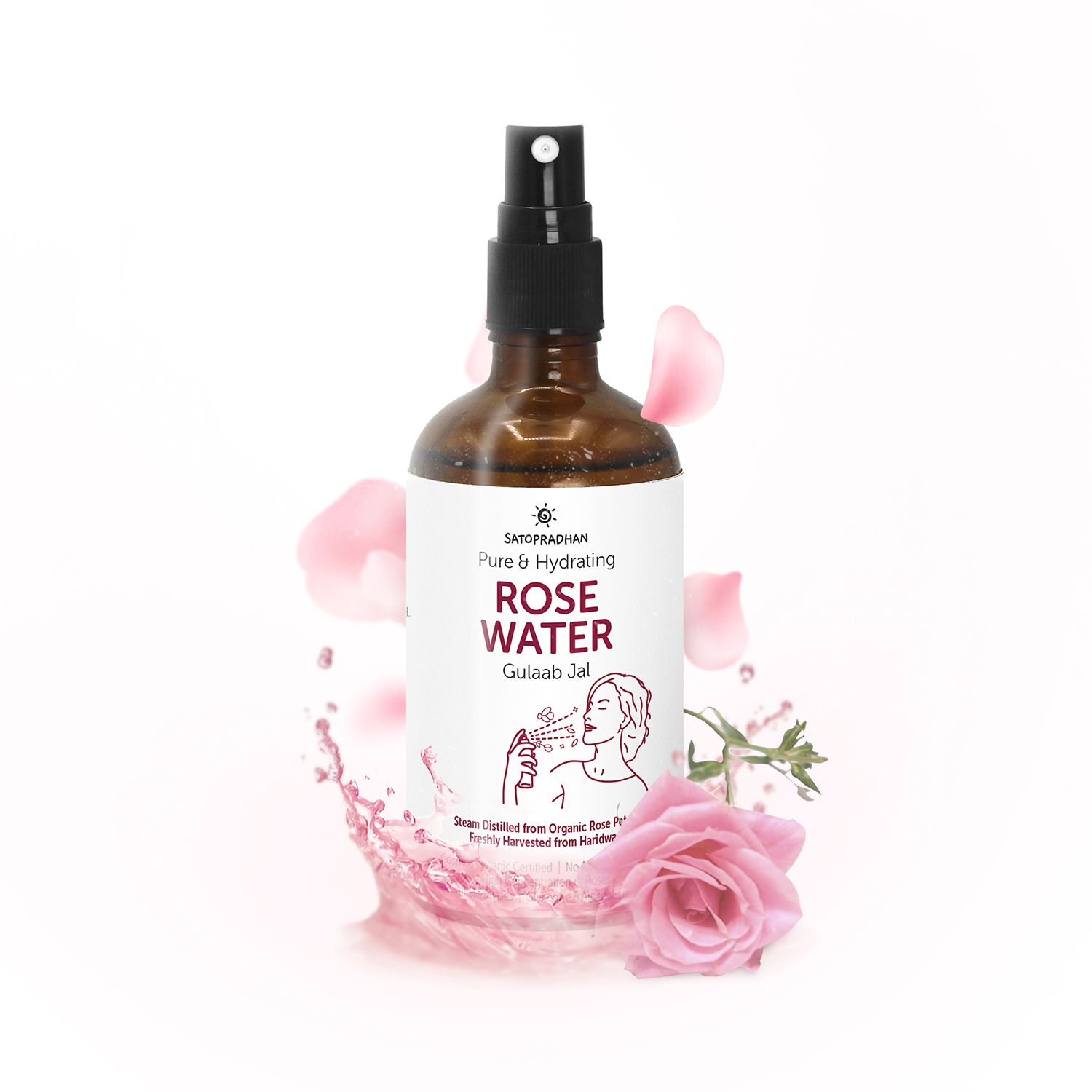 Pure Rose Water (Hydrosol) 100ml | Organic Rose Floral Water for Pore Reduction, Toning & Hydration | Facial Tonic Mist | Steam Distilled Rose Water Spray - Face Mist - Rose Hydrosol for Face - Gulab Jal for Sensitive Skin