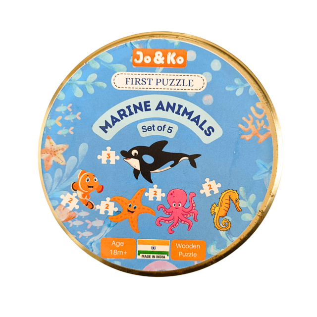 JoGenii   First Puzzles Marine Animals Jumbo Wooden Puzzles - Set of 5 - 2 & 3 piece puzzles