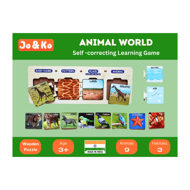 JoGenii  Wooden Animal World Self Correcting Activity Game (30 pcs) (3 to 6 years)