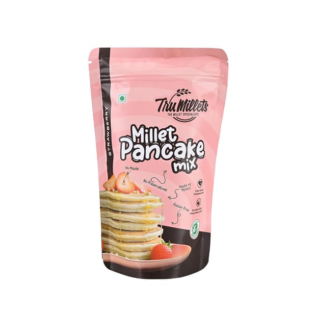 Trumillets Strawberry Millet Pancake | Instant Breakfast Mix | 100% Vegetarian Eggless Healthy Breakfast for Kids & Adults | No Added Maida | No Refined Sugar |Gluten Free (Each 150 Gm Pack of 2)