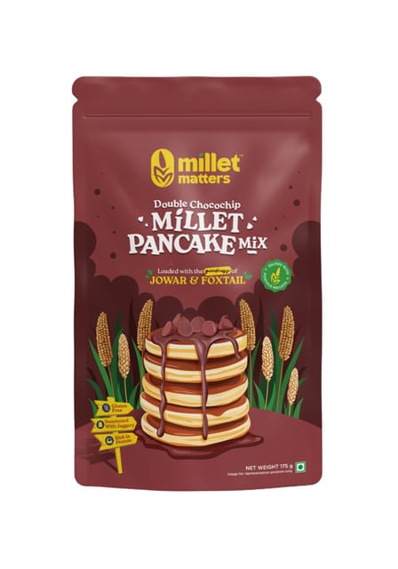 Millet Matters Instant Pancake Mix – Double Chocochip – Jowar + Foxtail Millet | Chocolate Overloaded | Sweetened with Jaggery | No Wheat, No Maida