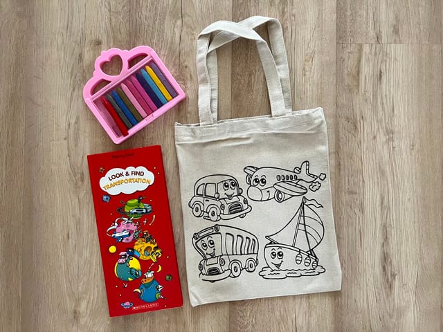 DIY Colouring Little Boat,Plane, Car,Bus Tote Bag