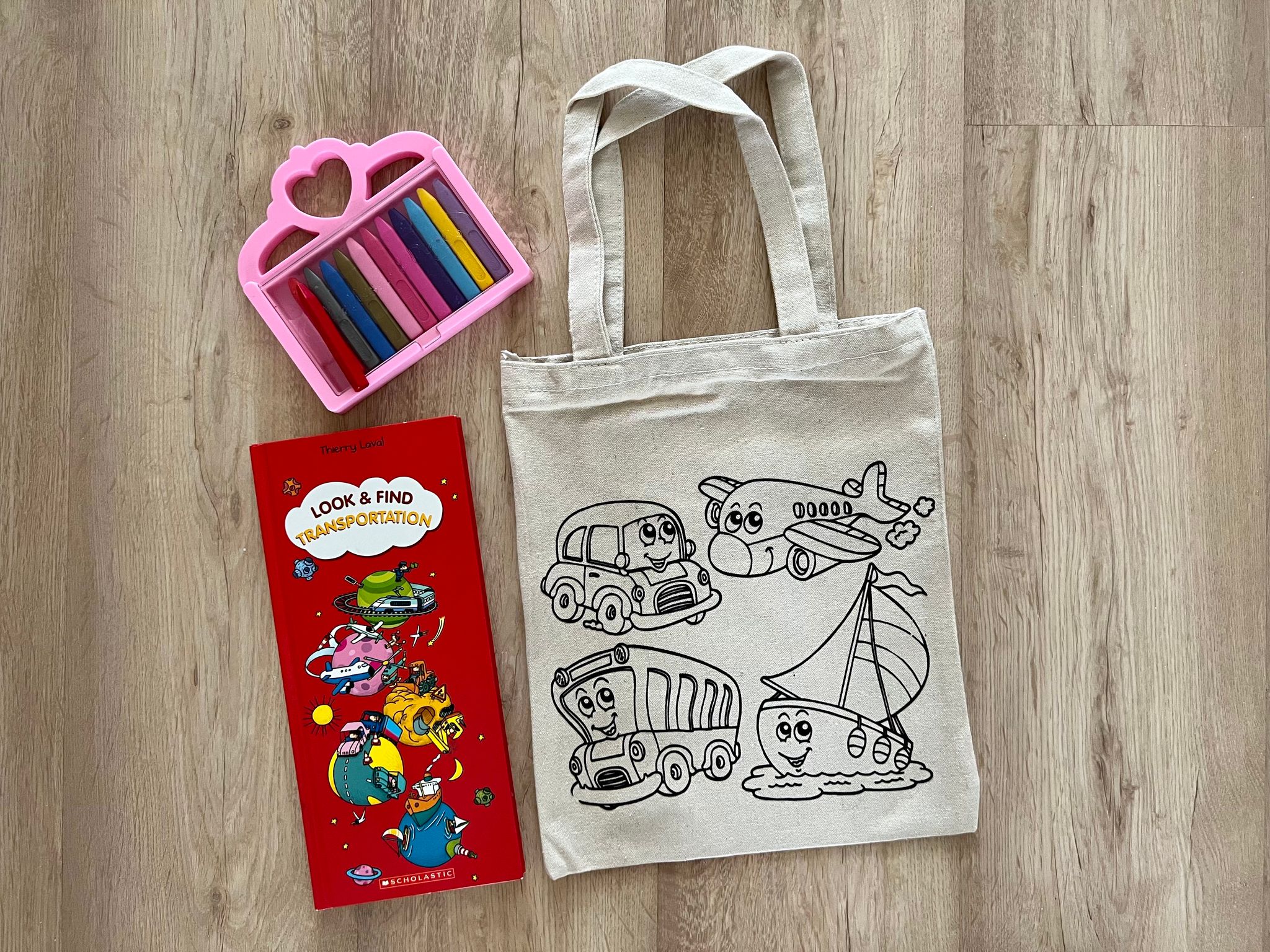 DIY Colouring Little Boat,Plane, Car,Bus Tote Bag