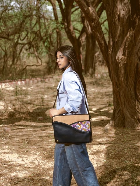 Green Hermitage Acacia Vegan Leather Laptop Sleeve-Black