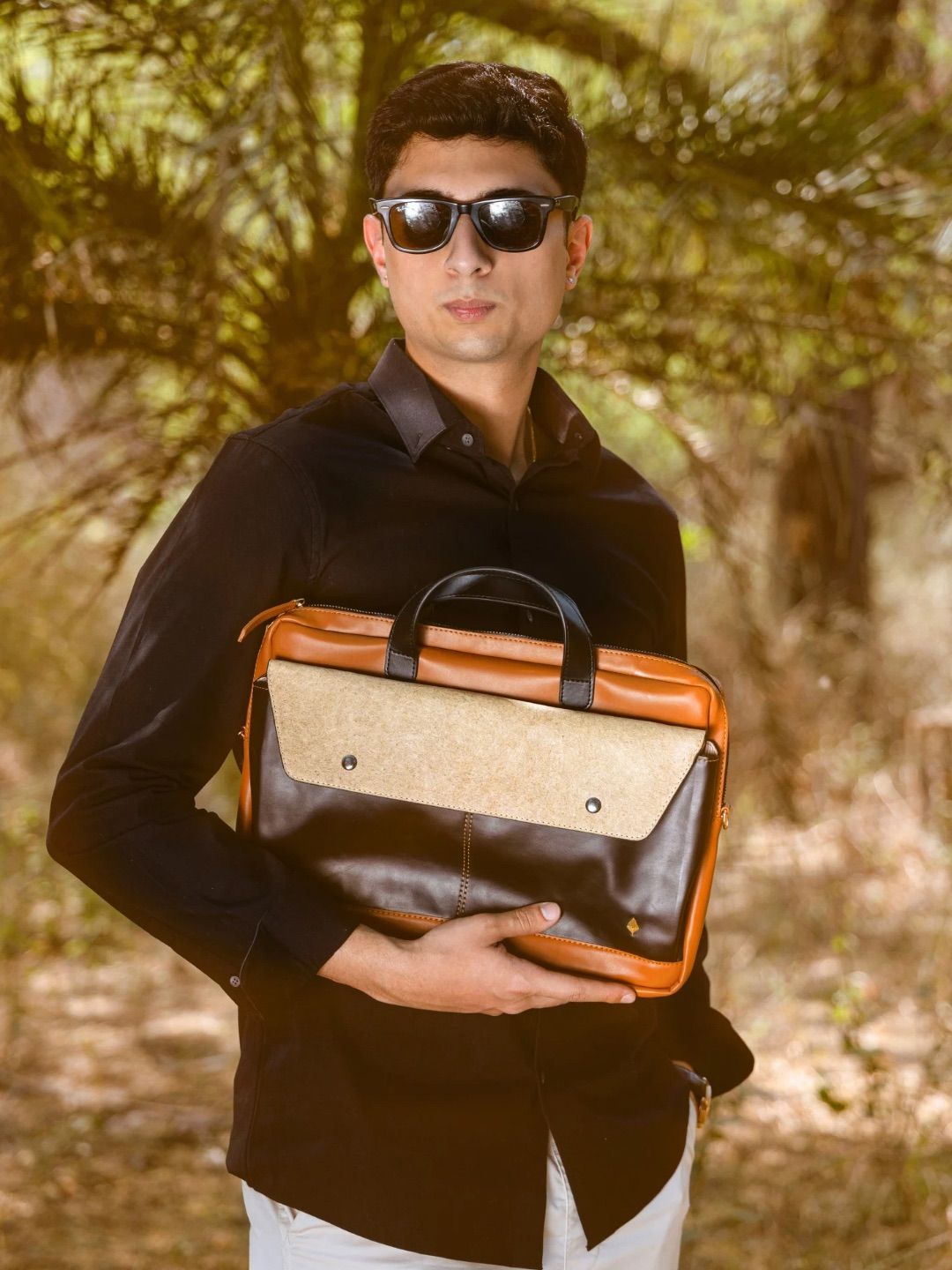 Green Hermitage Willow Vegan Leather Laptop Sleeve Black