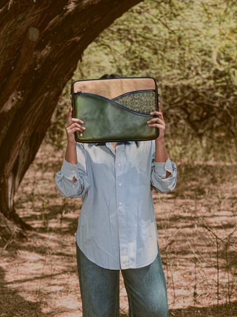 Green Hermitage Acacia Vegan Leather Laptop Sleeve-Green