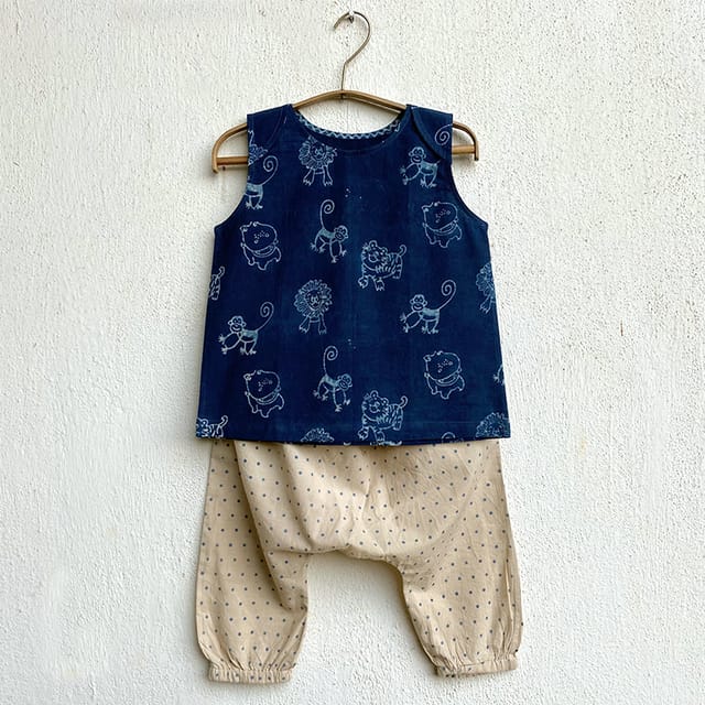 WHITEWATER KIDS UNISEX ORGANIC INDIGO ZOO JHABLA WITH RAIDANA PANTS