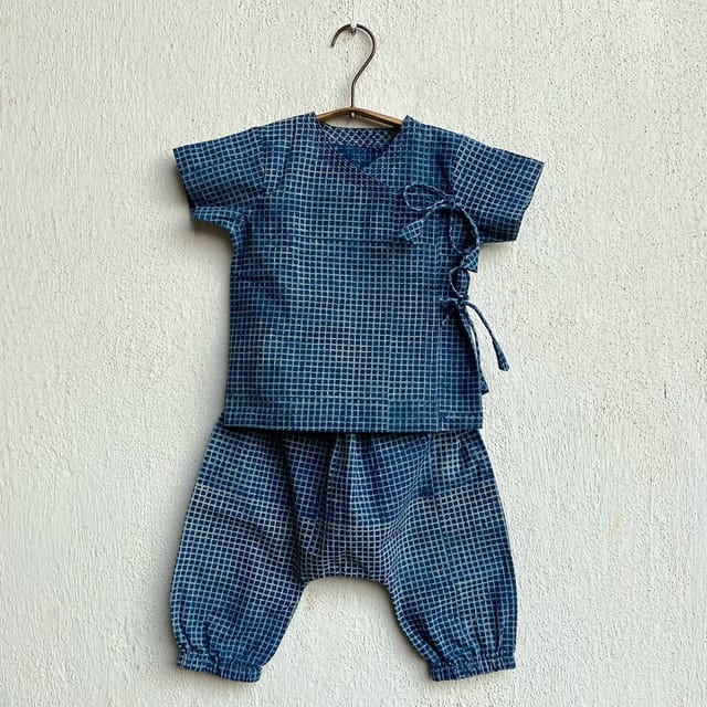 WHITEWATER KIDS UNISEX ORGANIC INDIGO CHECK ANGARAKHA  + MATCHING PANTS