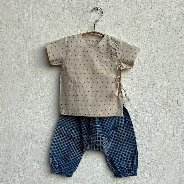 WHITEWATER KIDS UNISEX ORGANIC INDIGO RAIDANA ANGARAKHA + INDIGO CHECK PANTS
