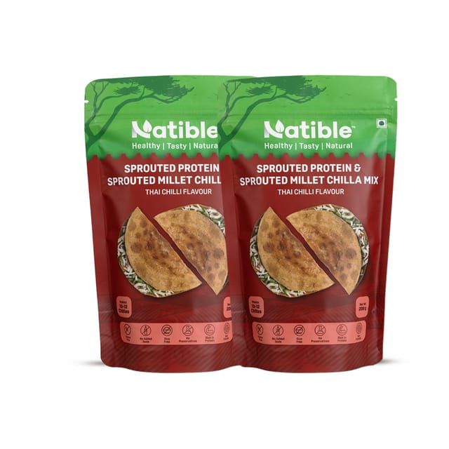 Sprouted Protein and Sprouted Millet Chilla Mix Combo- Thai Chilli flavor (pack of 2)