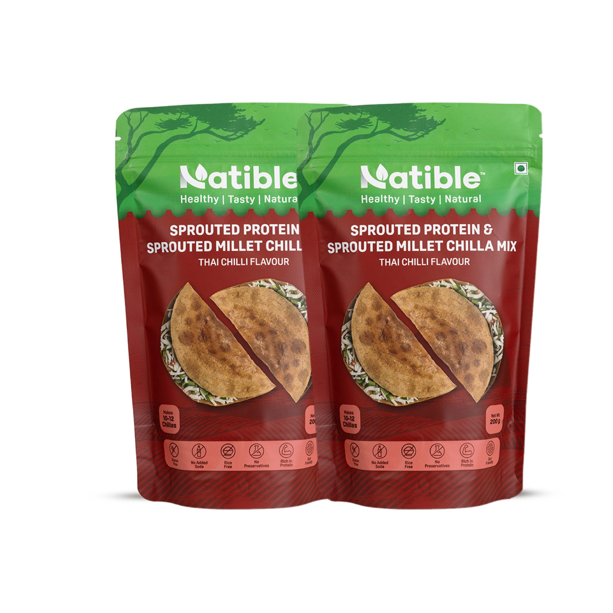 Sprouted Protein and Sprouted Millet Chilla Mix Combo- Thai Chilli flavor (pack of 2)