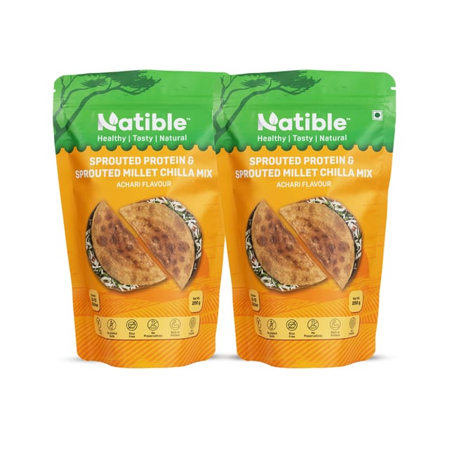 Sprouted Protein and Sprouted Millet Chilla Mix Combo- Achari Flavor (pack of 2)