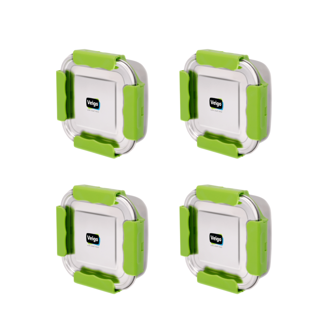 Veigo Outdoor Adventure - Set of 4 Stainless Steel Medium Lunch Boxes