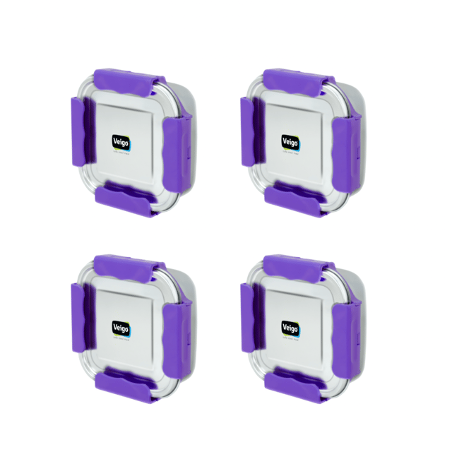 Veigo Outdoor Adventure - Set of 4 Stainless Steel Medium Lunch Boxes