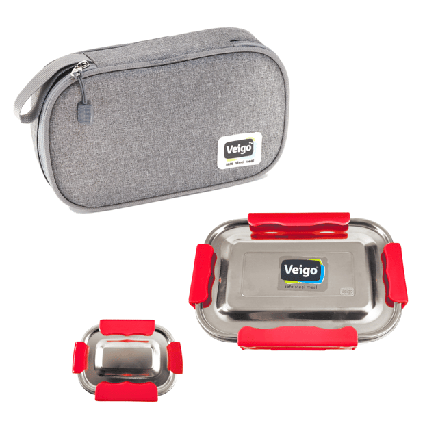 Veigo Maxosteel Jumbo Stainless Steel Lunch Box Set with Insulated Pouch
