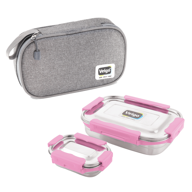 Veigo Maxosteel Jumbo Stainless Steel Lunch Box Set with Insulated Pouch