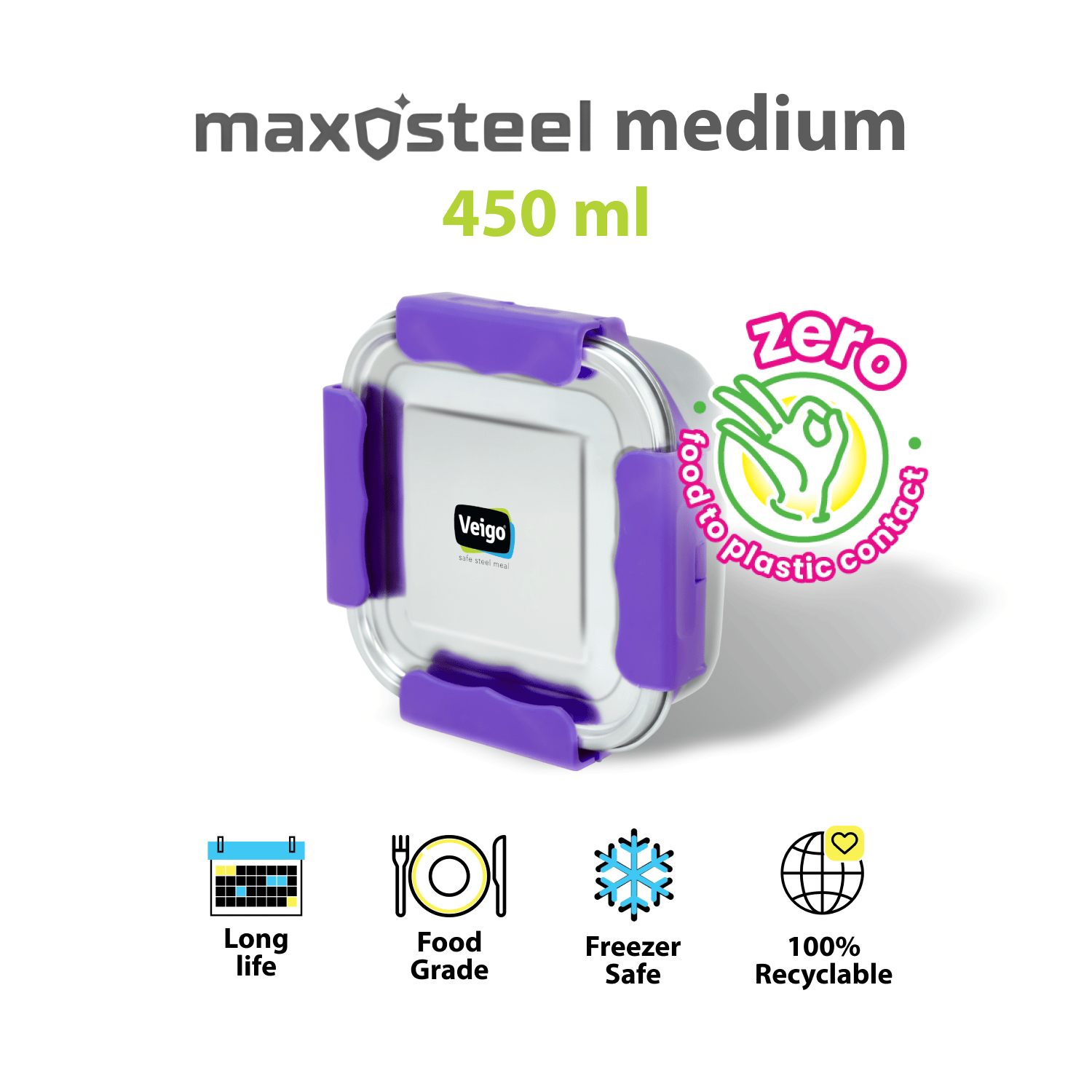 Veigo Medium MaxoSteel Stainless Steel Lunch Box