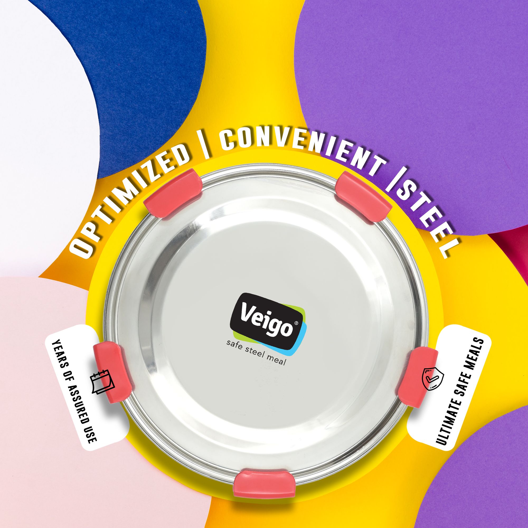 Veigo Maxosteel Stainless Steel Round Storage Box with Reversible Clip Mechanism