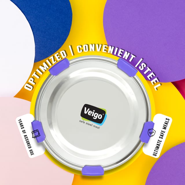 Veigo Maxosteel Stainless Steel Round Storage Box with Reversible Clip Mechanism