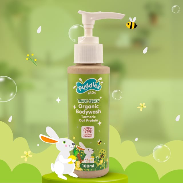 Puddles Kids Organic Body Wash | Tangy Candy Shower Gel– Chemical-Free, Paraben-Free, Vegan and Sulfate-Free – 100ml