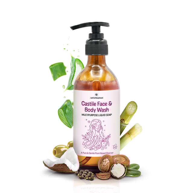 Castile Face & Body Wash – 200ml Natural, Organic, Pure & Vegan Liquid Soap – Gentle & Multi-Purpose Cleanser– Ideal for Sensitive, Dry & Acne-Prone Skin – Eco-Friendly, Hypoallergenic & Non-Comedogenic