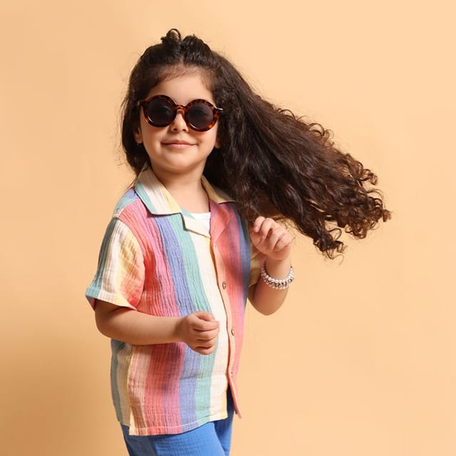 Kids of Greendeer Double Gauze Rainbow Shirt - Soft, Breathable & Relaxed Fit-Multicolor