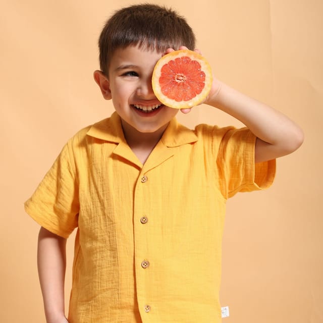 Kids of Greendeer Double Gauze Resort Shirt - Soft, Breathable & Relaxed Fit-Mustard