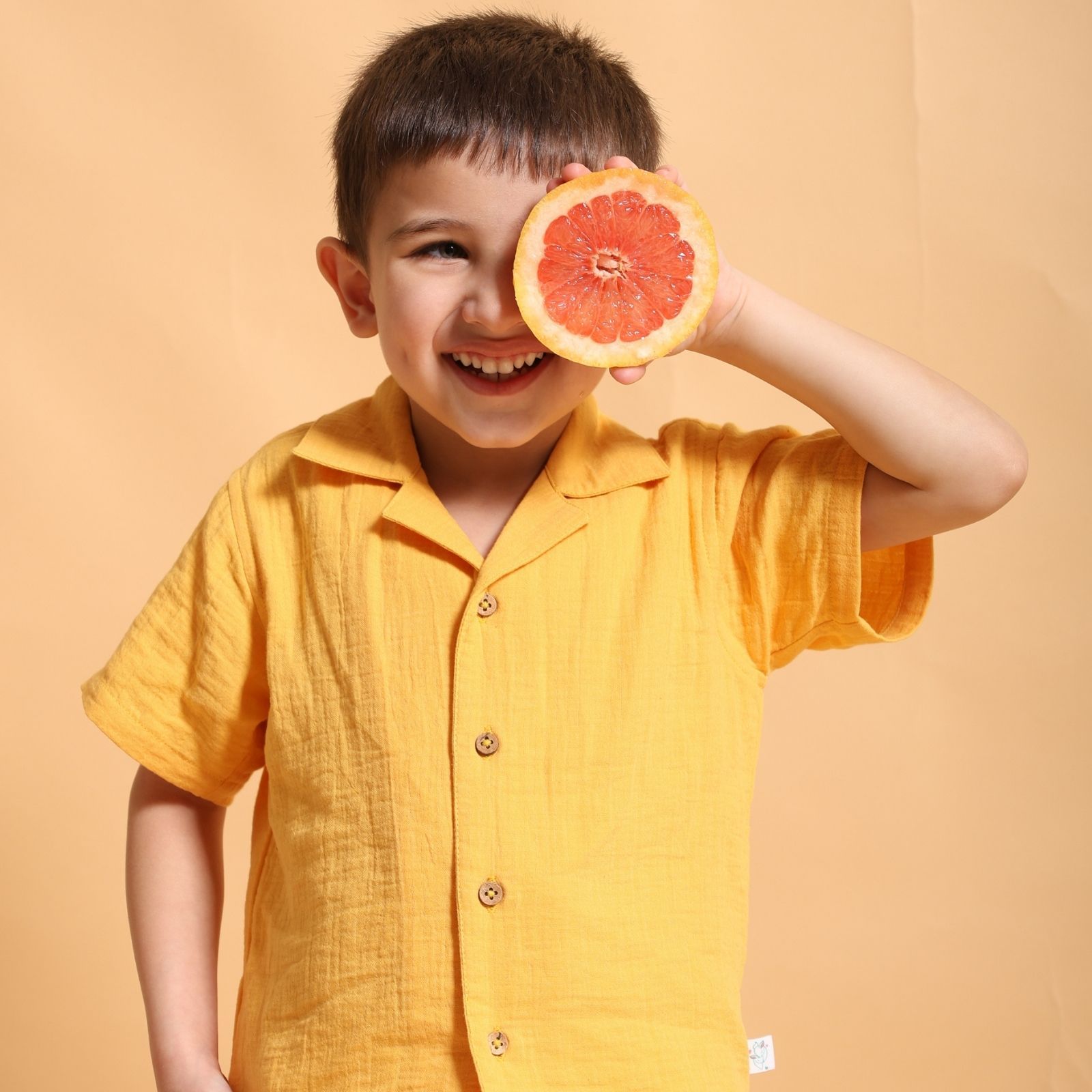 Kids of Greendeer Double Gauze Resort Shirt - Soft, Breathable & Relaxed Fit-Mustard