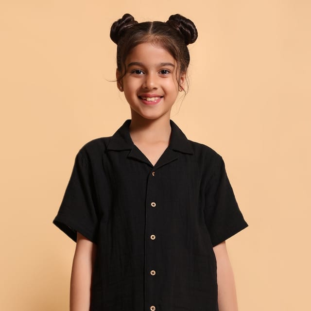 Kids of Greendeer Double Gauze Resort Shirt - Soft, Breathable & Relaxed Fit-Black
