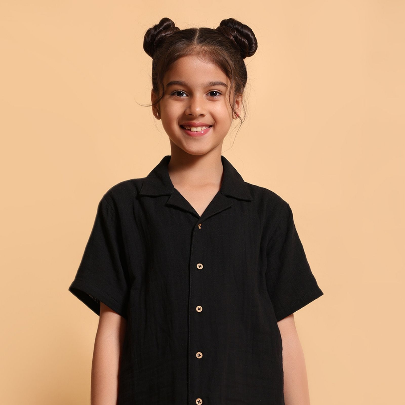 Kids of Greendeer Double Gauze Resort Shirt - Soft, Breathable & Relaxed Fit-Black