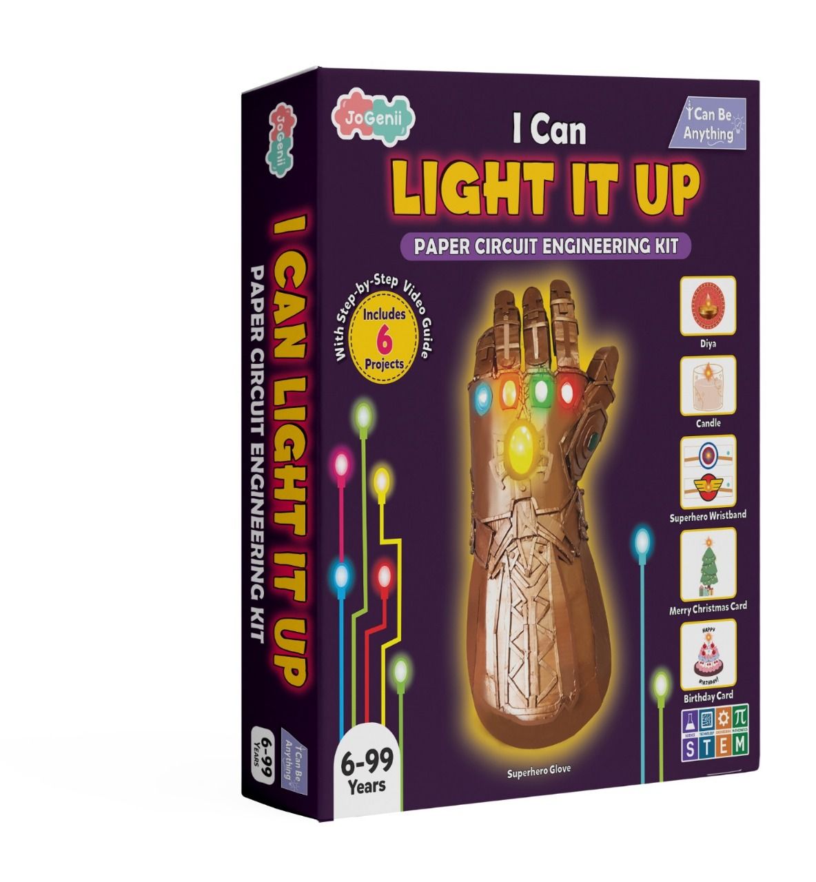 JoGenii's I Can Light It Up - Paper Circuit Kit | Contains 6 projects | Science meets Craft | Includes 2 DIY Superhero Accessories